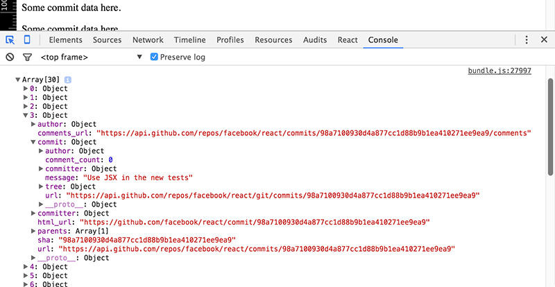 Use your web browser's console area to explore the GitHub JSON in a tree structure.